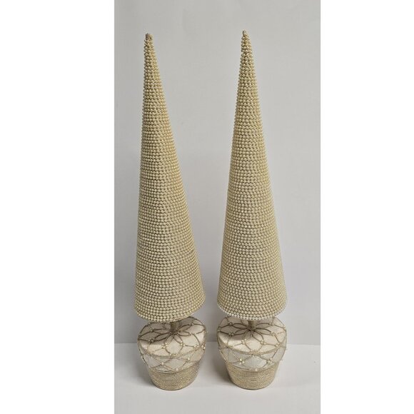 24 inch tall Pair of pearl decorated trees - tabletop Christmas décor - Picture 1 of 6